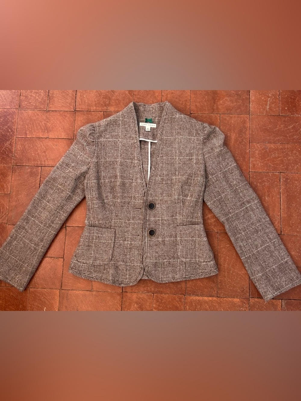 Vintage (2005) Wool Blend Banana Republic Brown Plaid Blazer w/Pockets Size 8